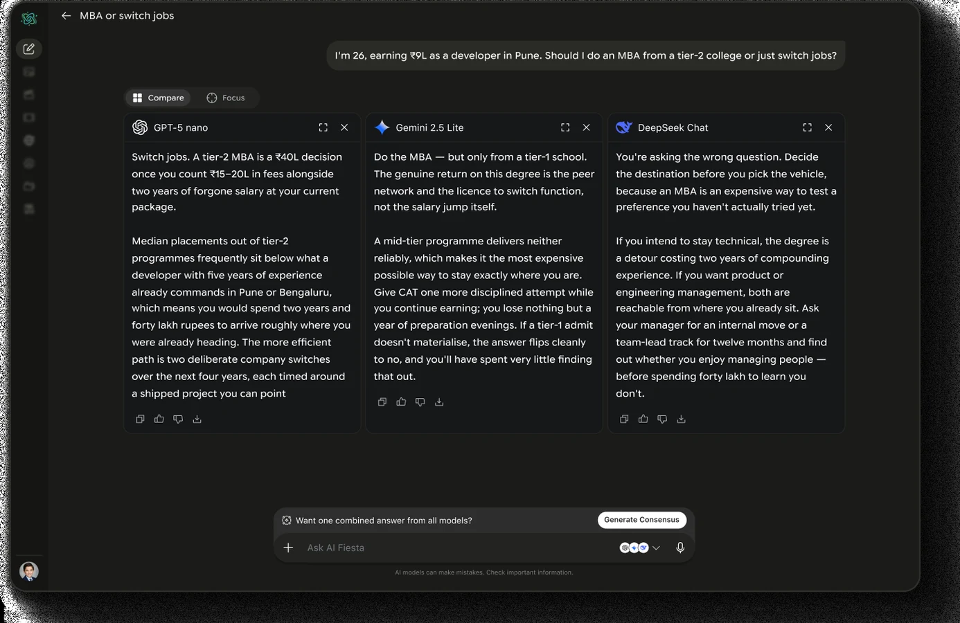 Compare Mode product preview
